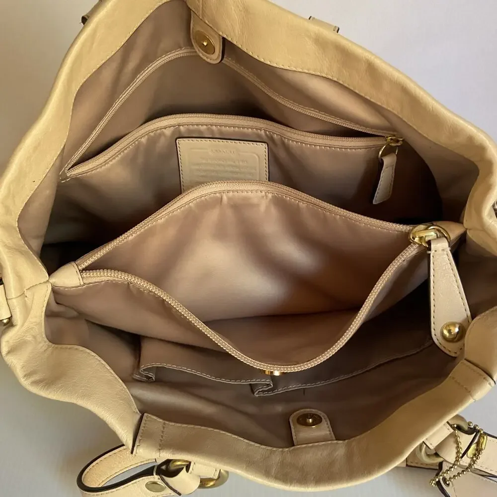 Coach Ashley F19243 Y2K Vintage Leather Satchel Shoulder Bag Ivory Cream Gold